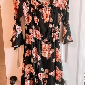 Floral black peplum sleeve dress